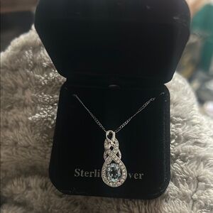 NWT 925 Sterling Silver Light Blue Topaz Necklace